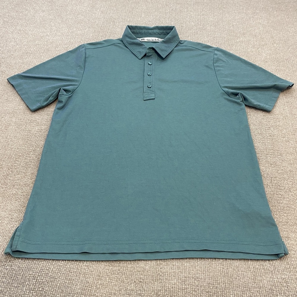 TravisMathew Polo Shirt Mens Medium Green Solid Pima Cotton Golf Knit Casual Top